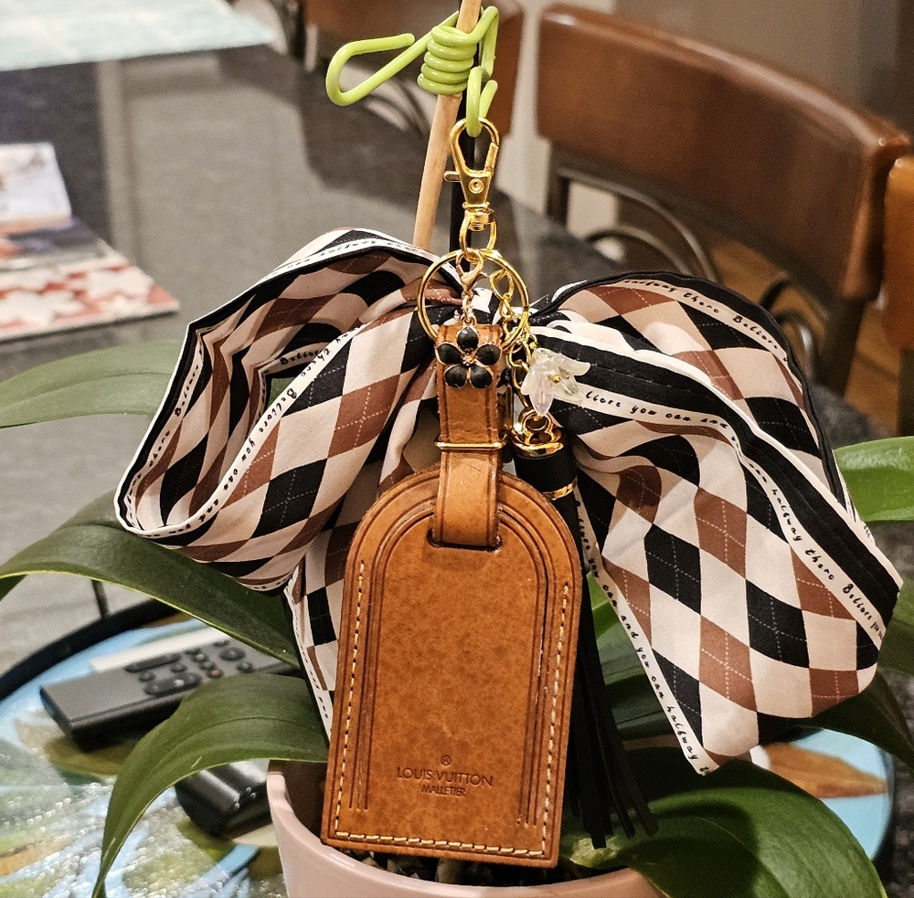 Louis Vuitton Malletier Luggage Tag with Twilly on Keychain w/Bag Charms